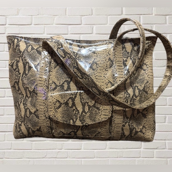 Timmy Woods Handbags - Timmy Woods Beverly Hills Faux Snakeskin Large Vinyl Tote Bag Shoulder Purse